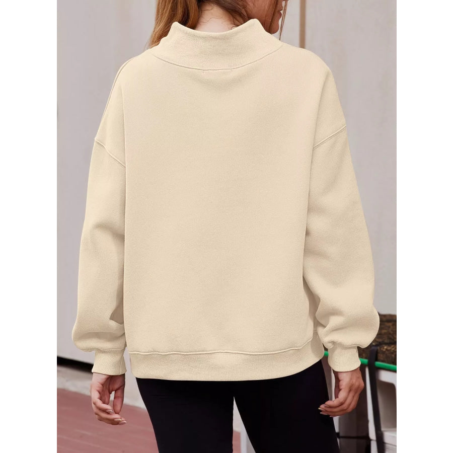 Mock Neck Dropped Shoulder Sweatshirt Apparel and Accessories