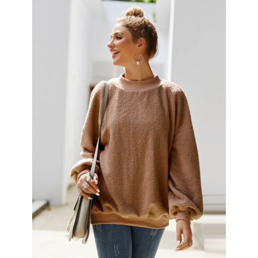 Mock Neck Dropped Shoulder Sweatshirt Apparel and Accessories