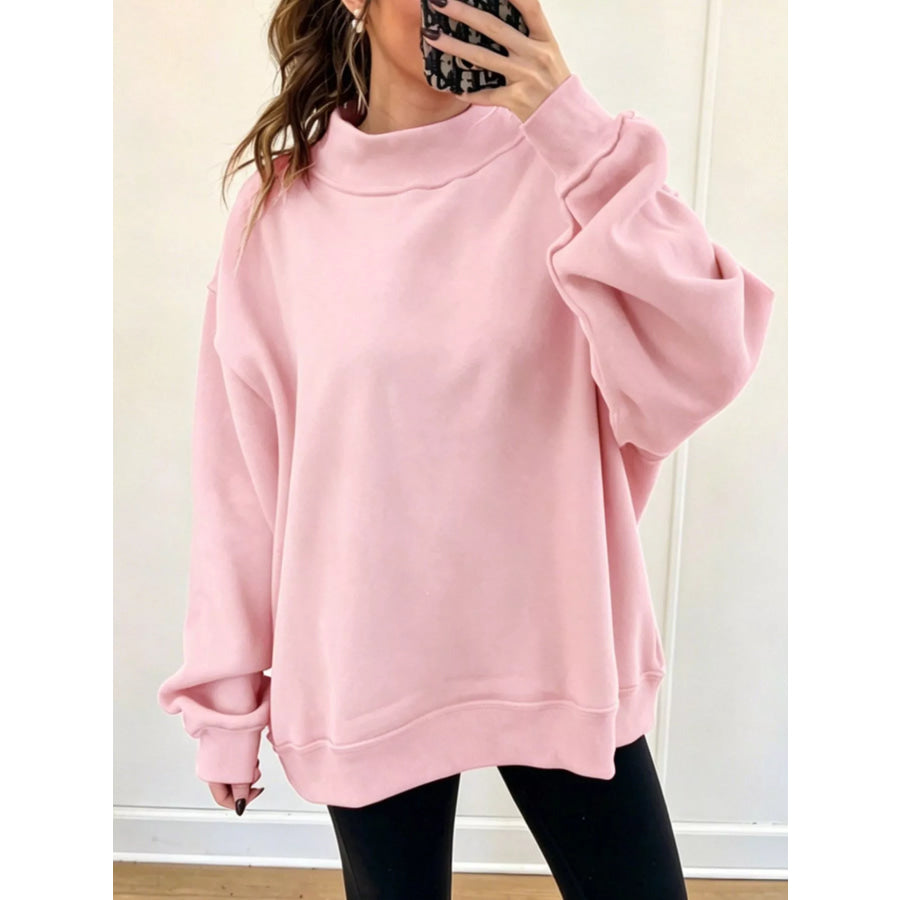 Mock Neck Dropped Shoulder Sweatshirt Apparel and Accessories