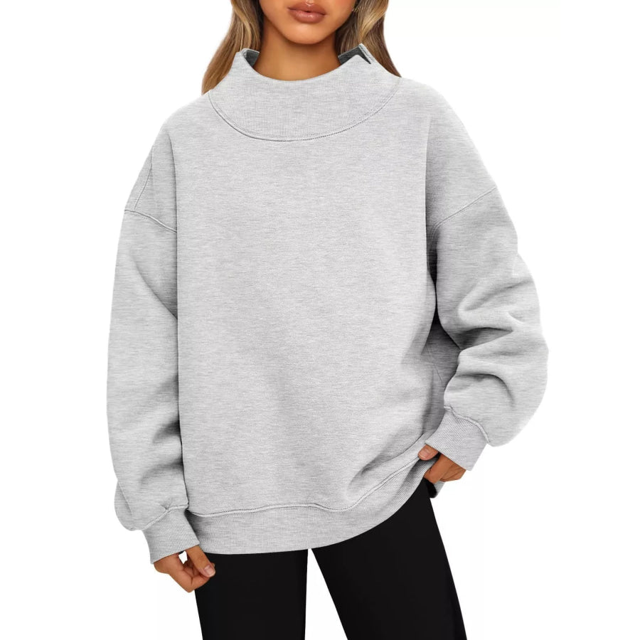 Mock Neck Dropped Shoulder Sweatshirt Apparel and Accessories