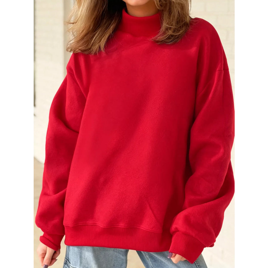 Mock Neck Dropped Shoulder Sweatshirt Apparel and Accessories