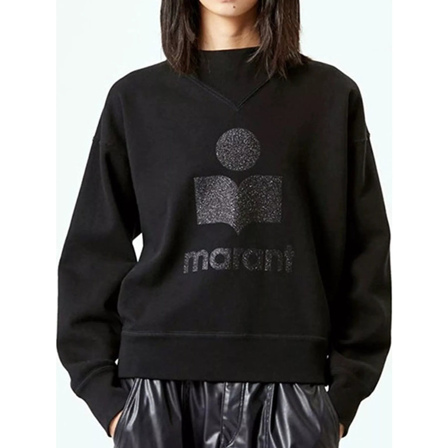 Mock Neck Dropped Shoulder Sweatshirt Black / S Apparel and Accessories