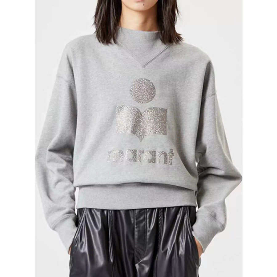 Mock Neck Dropped Shoulder Sweatshirt Heather Gray / S Apparel and Accessories