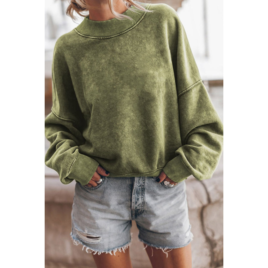 Mock Neck Dropped Shoulder Sweatshirt Moss / S Apparel and Accessories