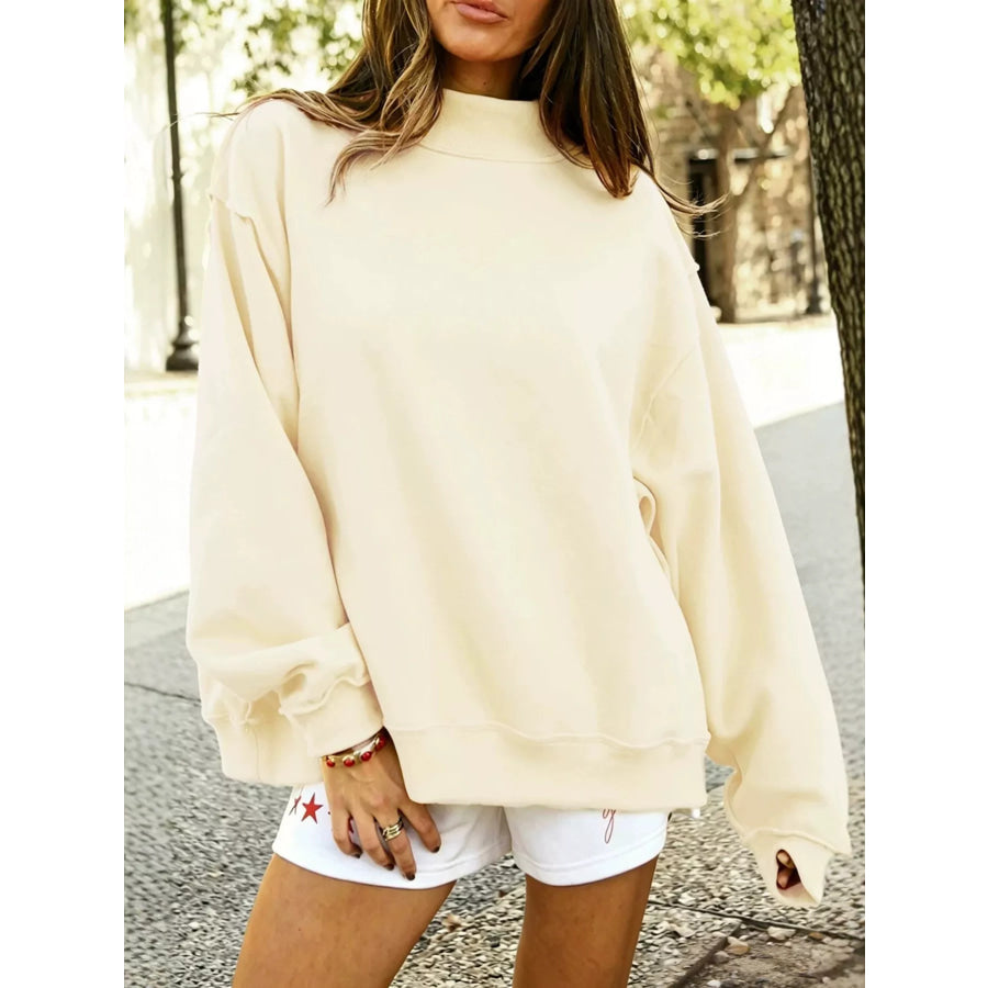 Mock Neck Dropped Shoulder Sweatshirt Pastel Yellow / S Apparel and Accessories