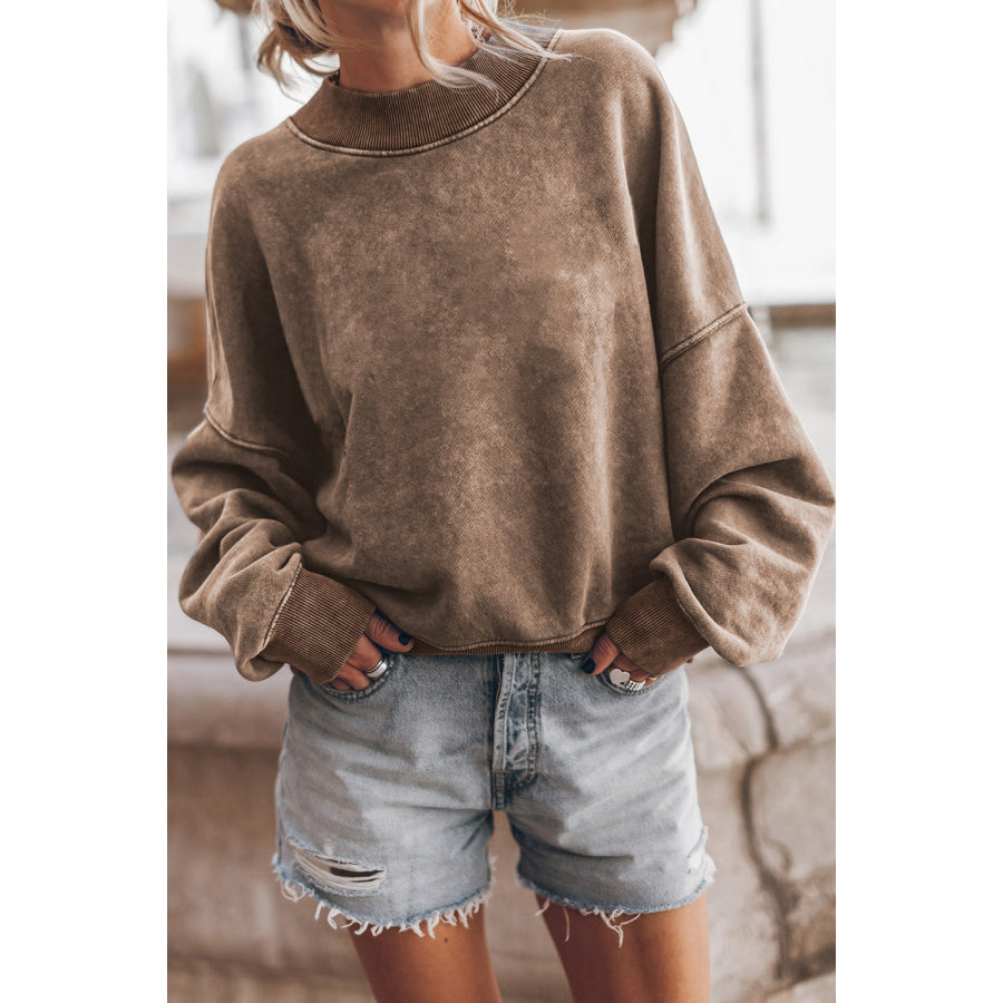 Mock Neck Dropped Shoulder Sweatshirt Taupe / S Apparel and Accessories