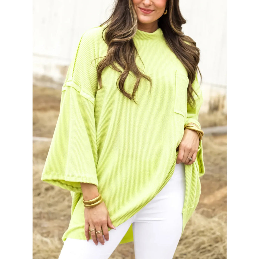 Mock Neck Dropped Shoulder T-Shirt Fluorescent yellow / S Apparel and Accessories