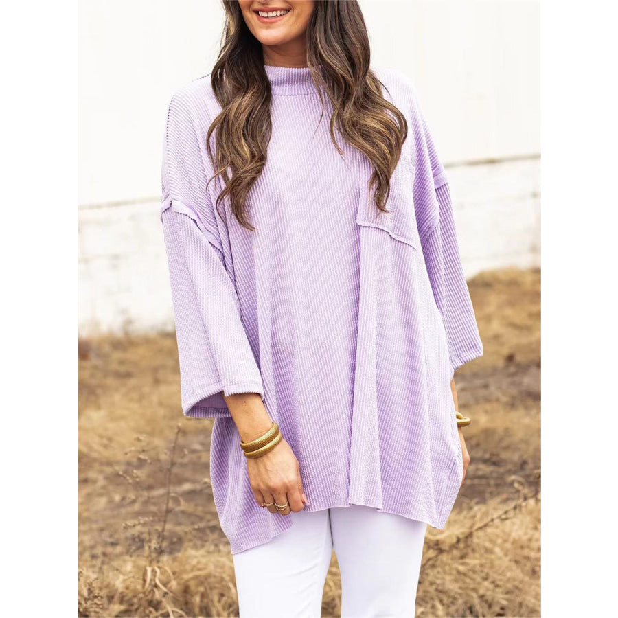 Mock Neck Dropped Shoulder T-Shirt Light Purple / S Apparel and Accessories
