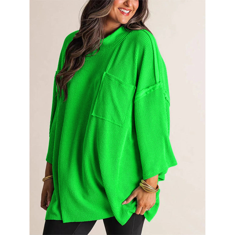 Mock Neck Dropped Shoulder T-Shirt Mid Green / S Apparel and Accessories