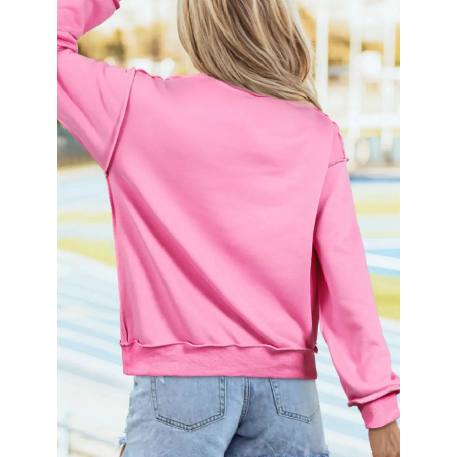 Mock Neck Exposed Seam Long Sleeve Sweatshirt Apparel and Accessories