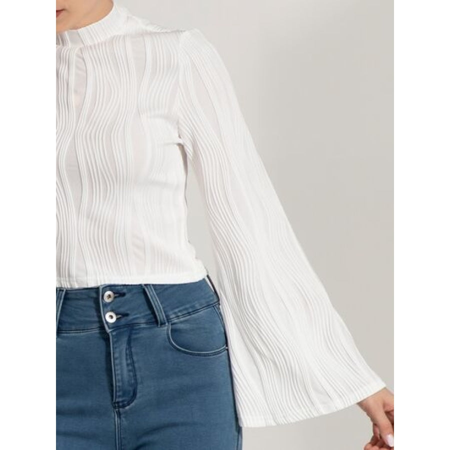 Mock Neck Flare Sleeve Blouse Apparel and Accessories