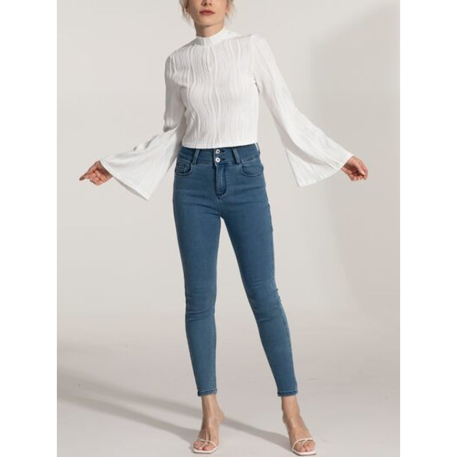 Mock Neck Flare Sleeve Blouse Apparel and Accessories