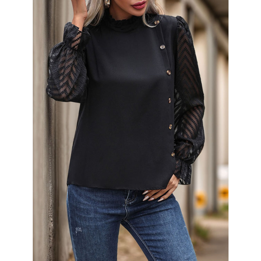 Mock Neck Flounce Sleeve Blouse Apparel and Accessories