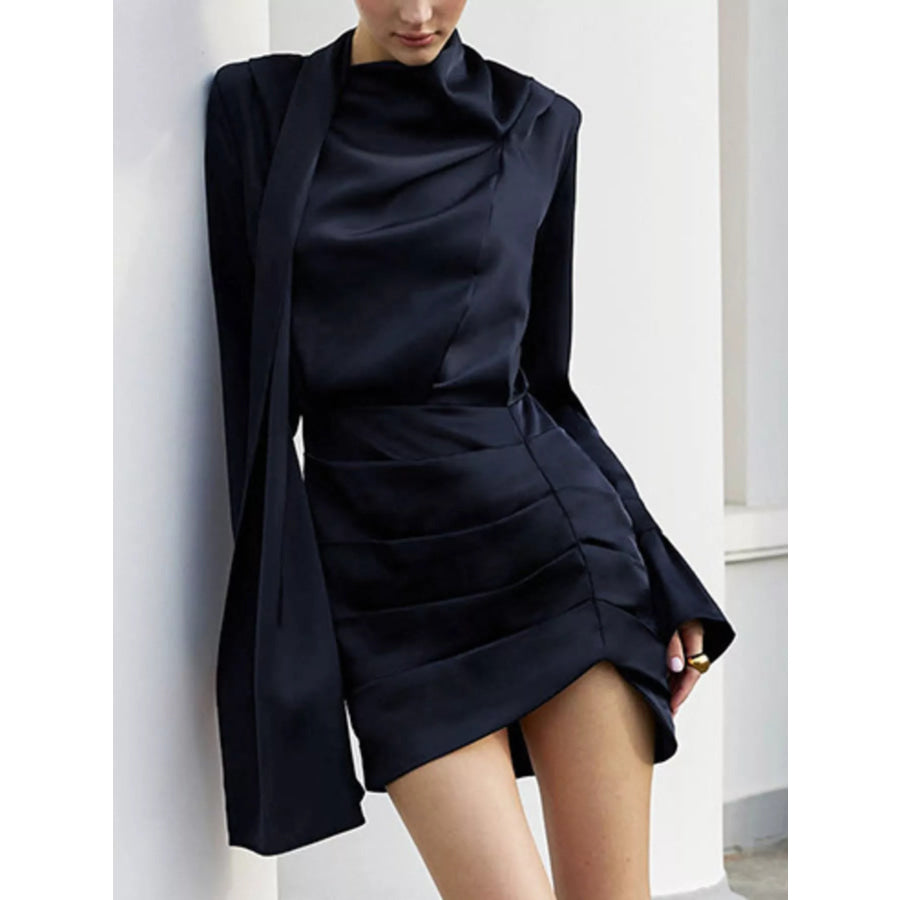 Mock Neck Flounce Sleeve Dress Apparel and Accessories