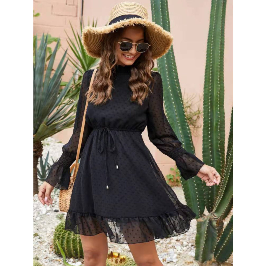 Mock Neck Flounce Sleeve Mini Dress Apparel and Accessories