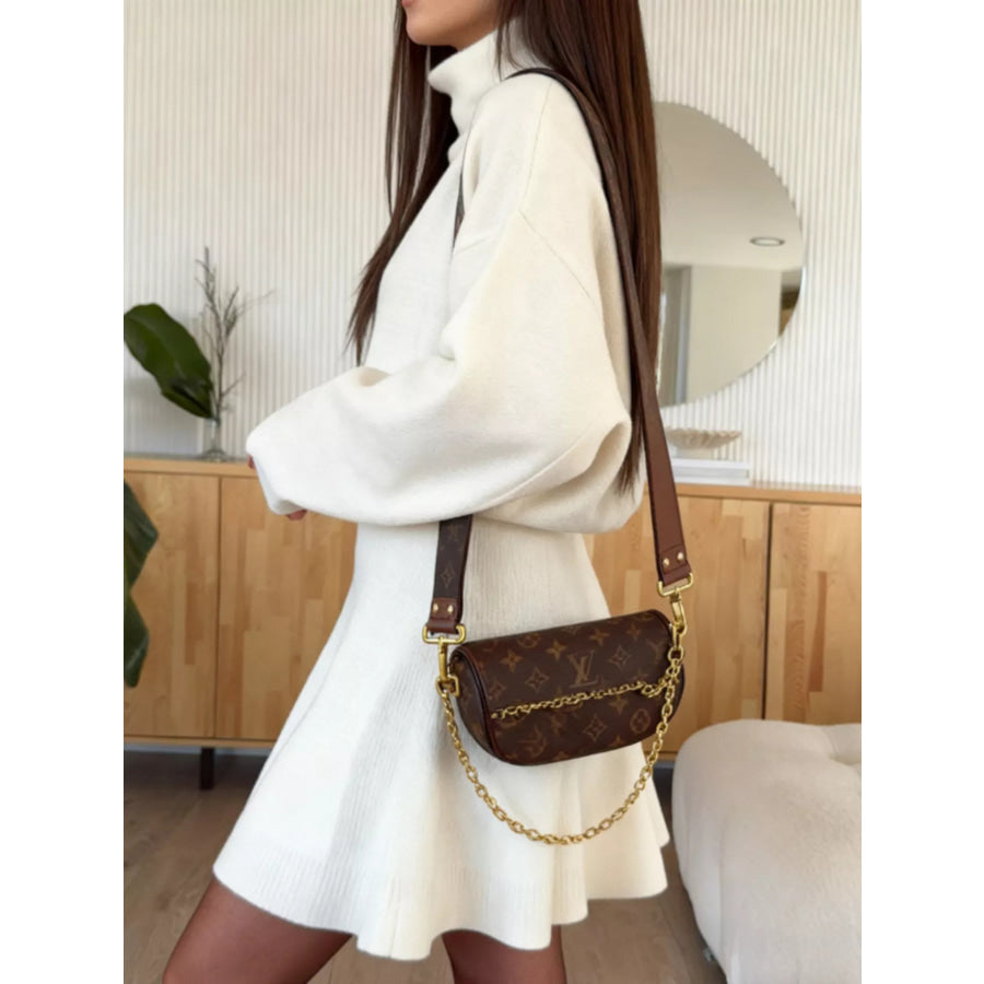 Mock Neck Knit Top and Flared Skirt Set Apparel Accessories