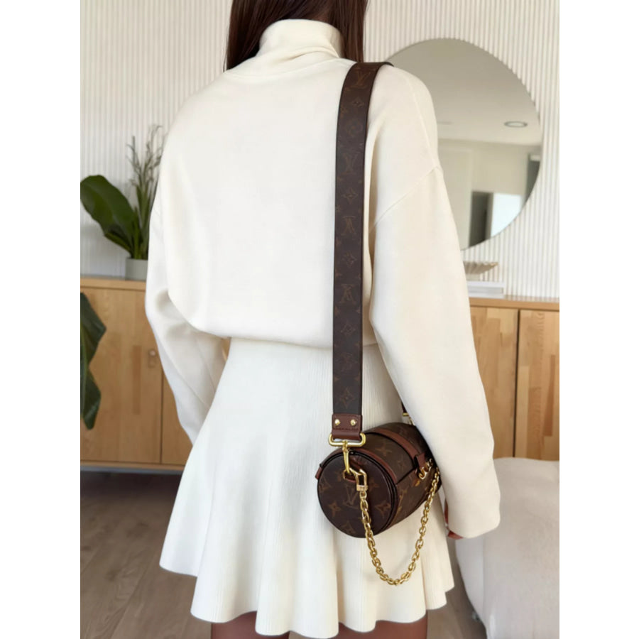 Mock Neck Knit Top and Flared Skirt Set Apparel Accessories