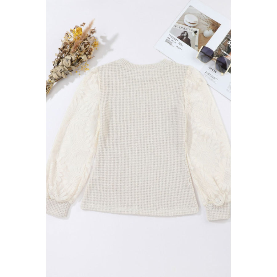 Mock Neck Lace Long Sleeve Top Apparel and Accessories