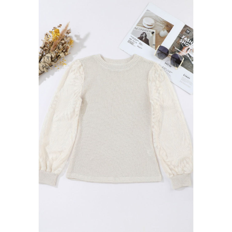 Mock Neck Lace Long Sleeve Top Apparel and Accessories