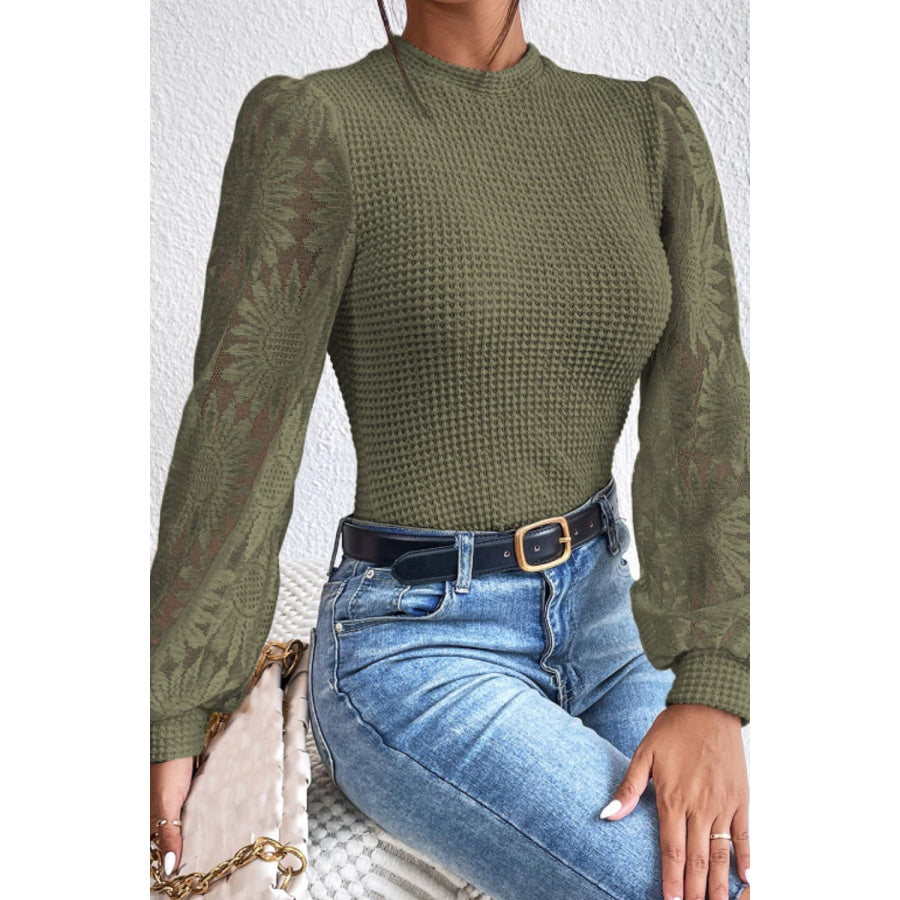 Mock Neck Lace Long Sleeve Top Apparel and Accessories