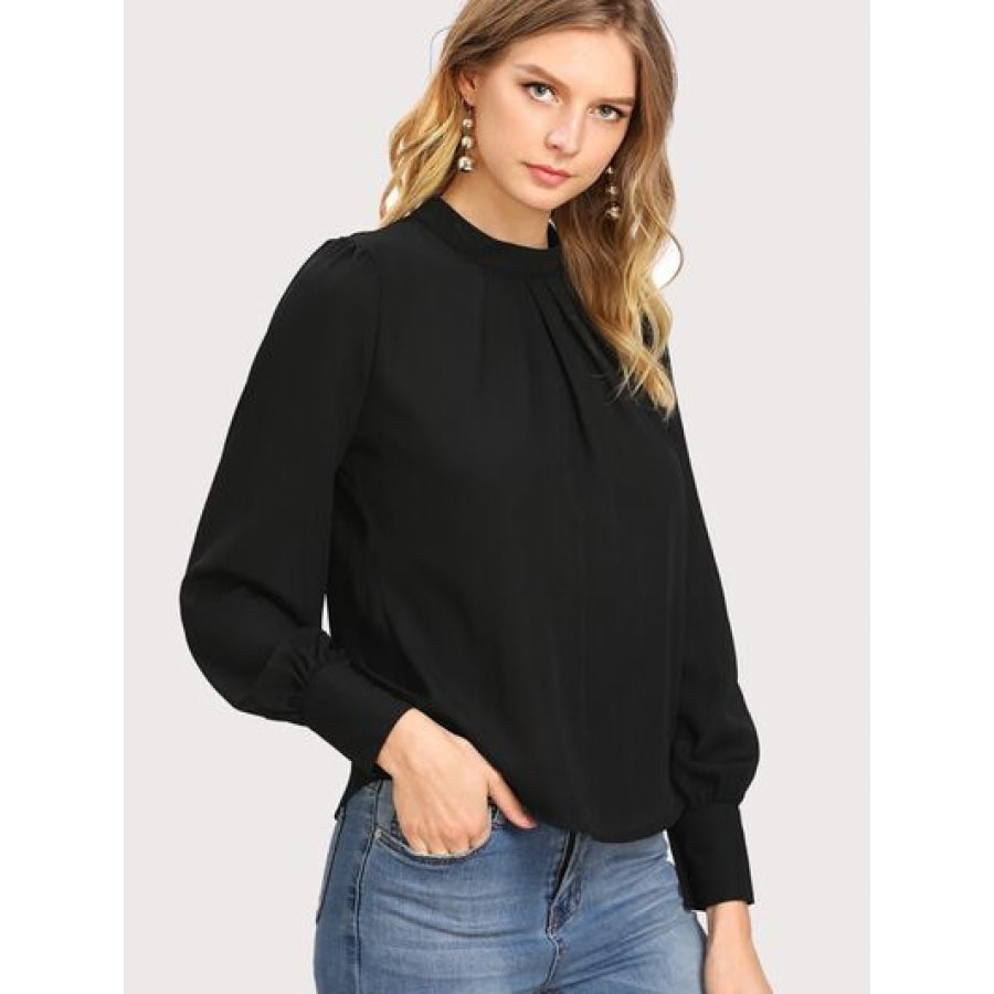 Mock Neck Lantern Sleeve Shirt Black / XS Clothing