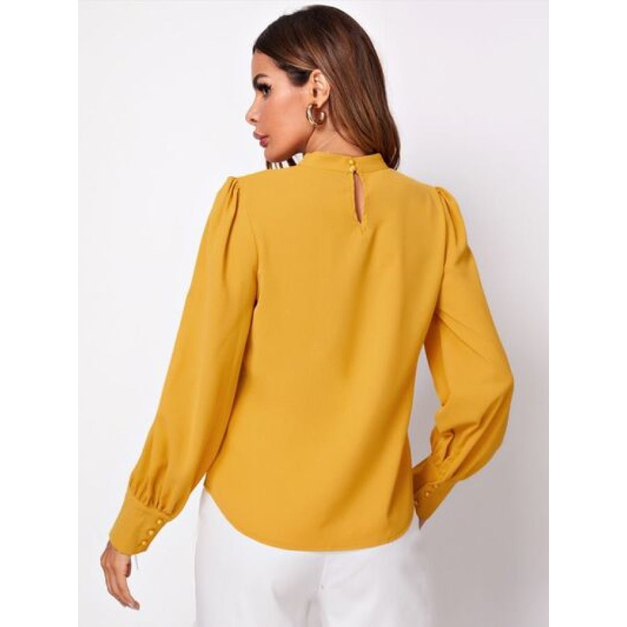 Mock Neck Lantern Sleeve Shirt Clothing