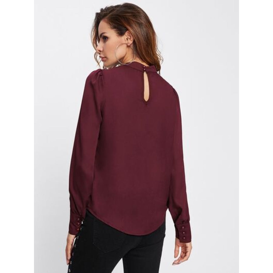 Mock Neck Lantern Sleeve Shirt Clothing