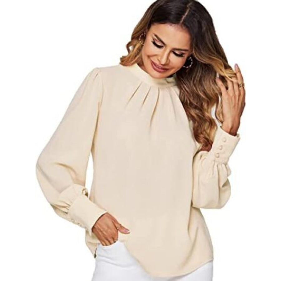 Mock Neck Lantern Sleeve Shirt Clothing