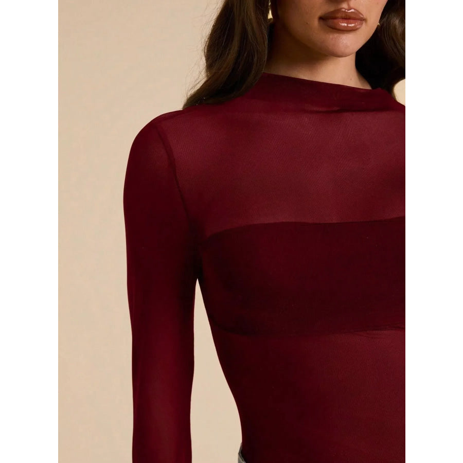 Mock Neck Long Sleeve Bodysuit Apparel and Accessories