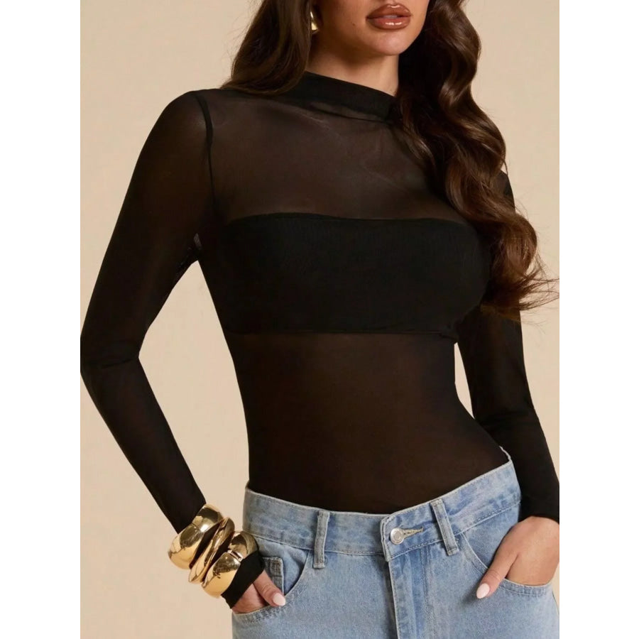Mock Neck Long Sleeve Bodysuit Apparel and Accessories