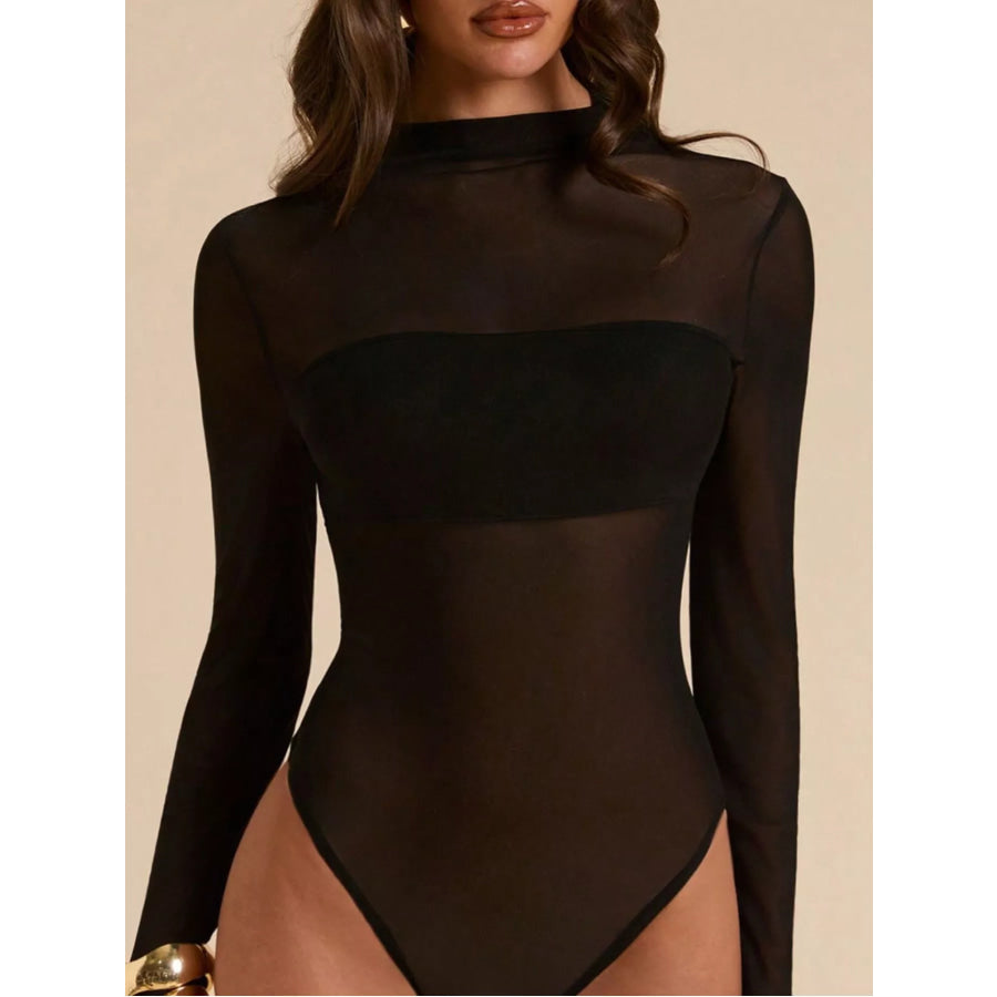 Mock Neck Long Sleeve Bodysuit Black / S Apparel and Accessories