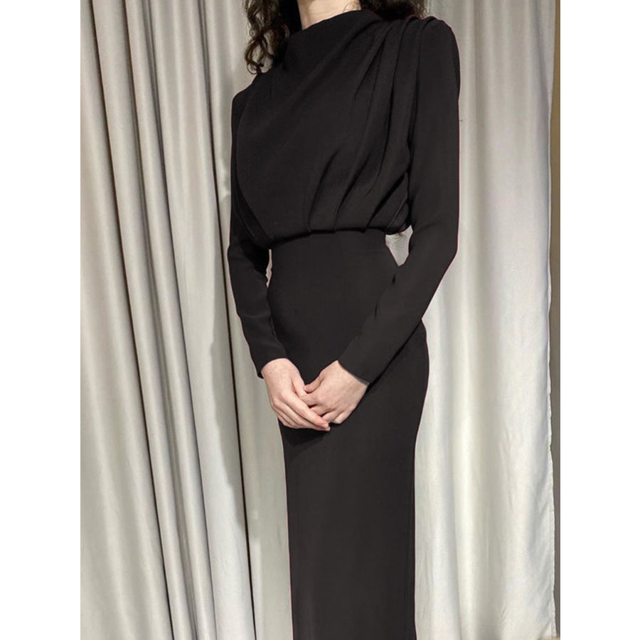 Mock Neck Long Sleeve Maxi Dress Apparel and Accessories