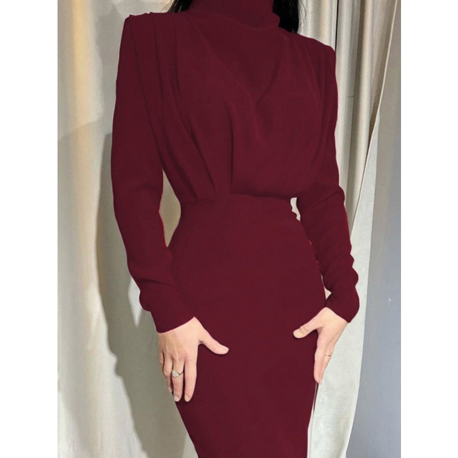 Mock Neck Long Sleeve Maxi Dress Apparel and Accessories