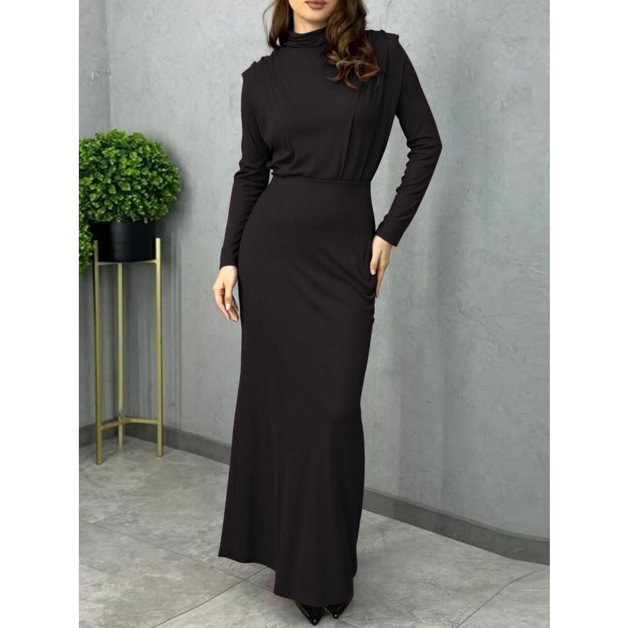 Mock Neck Long Sleeve Maxi Dress Black / M Apparel and Accessories