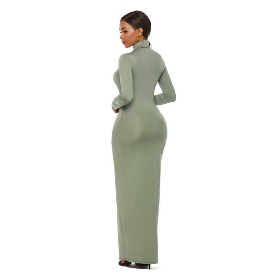 Mock Neck Long Sleeve Maxi Slim Dress Clothing