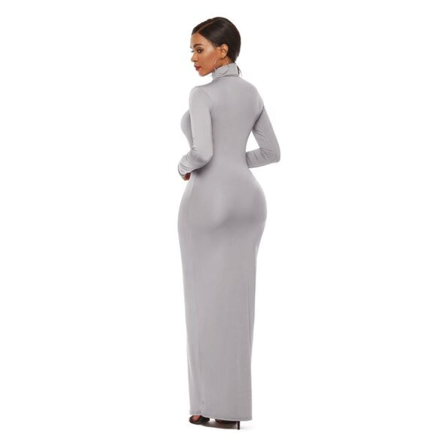 Mock Neck Long Sleeve Maxi Slim Dress Clothing