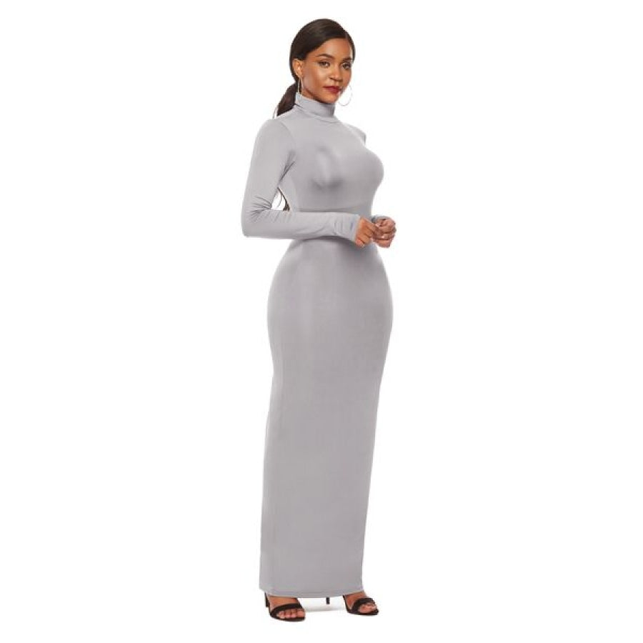 Mock Neck Long Sleeve Maxi Slim Dress Clothing