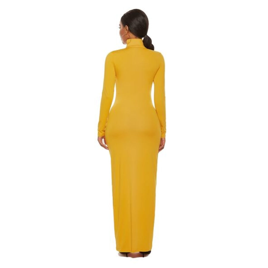 Mock Neck Long Sleeve Maxi Slim Dress Clothing