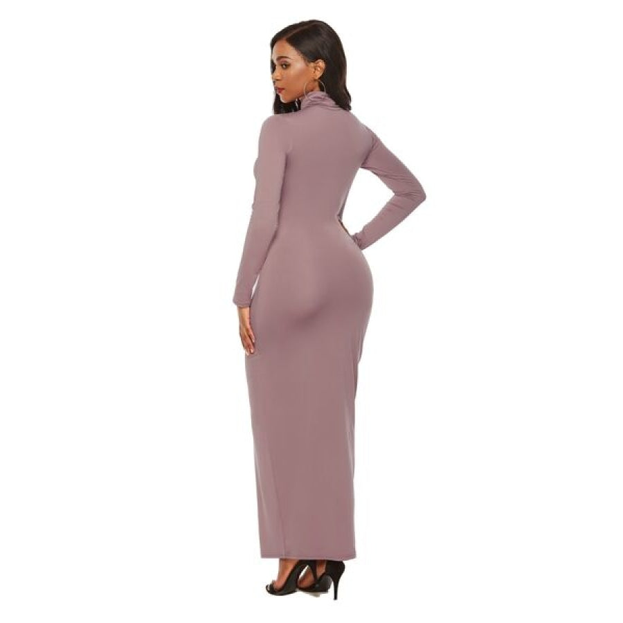 Mock Neck Long Sleeve Maxi Slim Dress Clothing