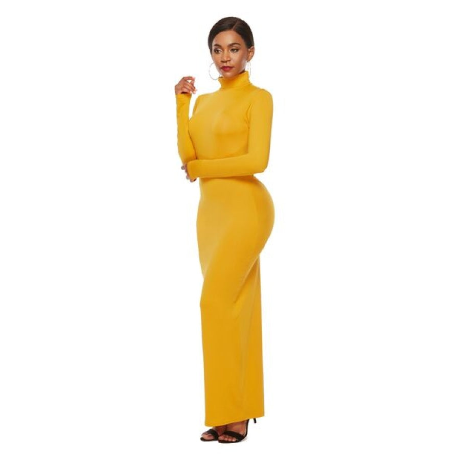 Mock Neck Long Sleeve Maxi Slim Dress Clothing