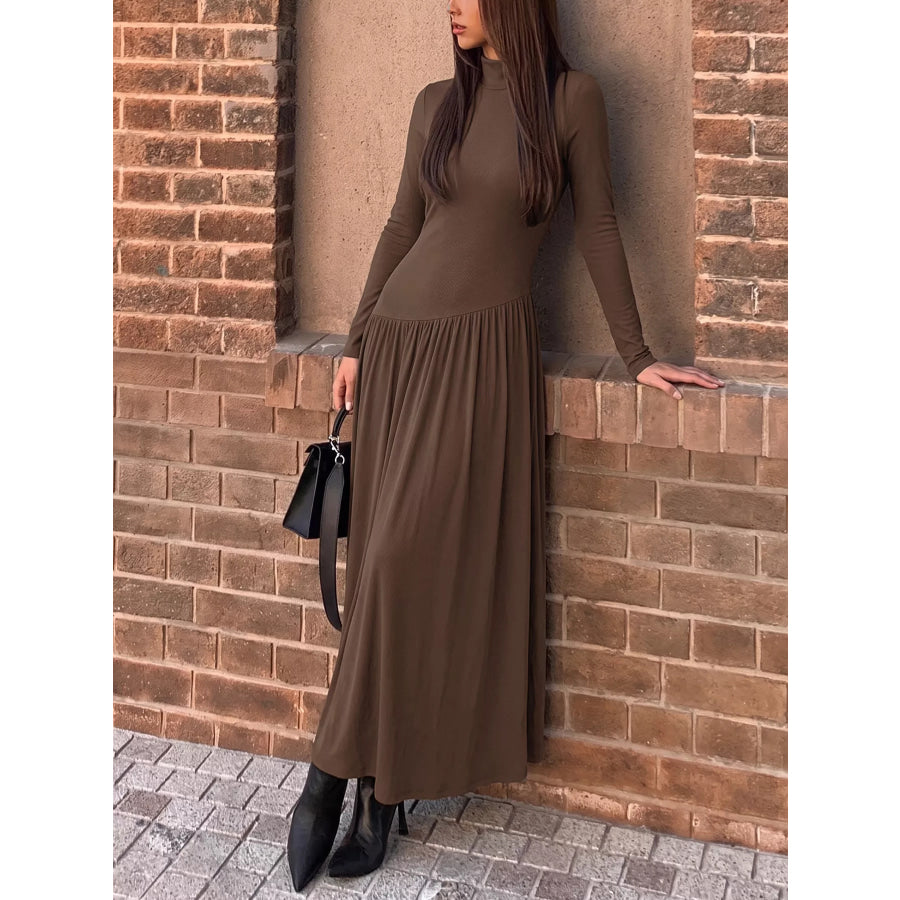 Mock Neck Long Sleeve Midi Dress Apparel and Accessories