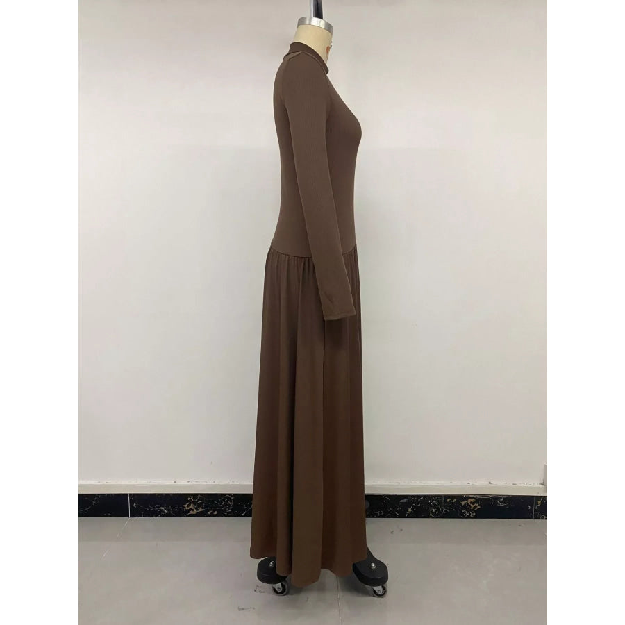 Mock Neck Long Sleeve Midi Dress Apparel and Accessories