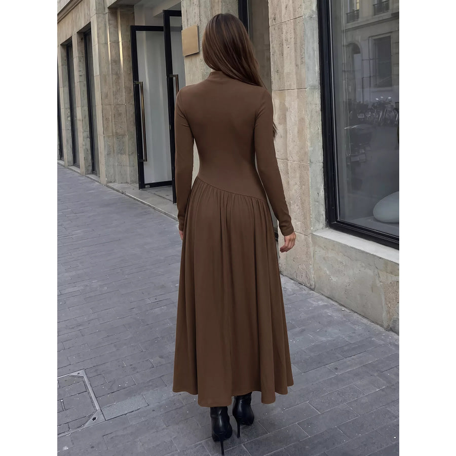 Mock Neck Long Sleeve Midi Dress Apparel and Accessories