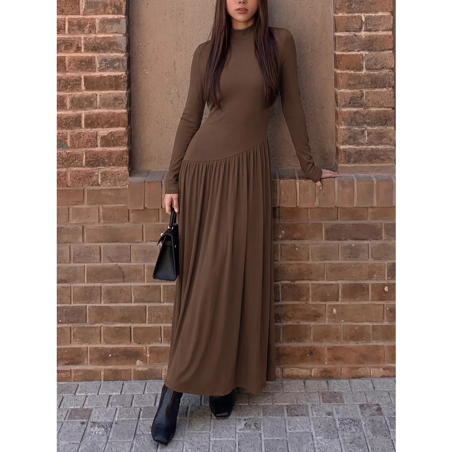 Mock Neck Long Sleeve Midi Dress Apparel and Accessories
