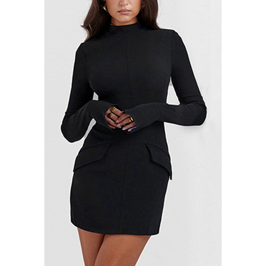 Mock Neck Long Sleeve Mini Dress Black / XS Apparel and Accessories