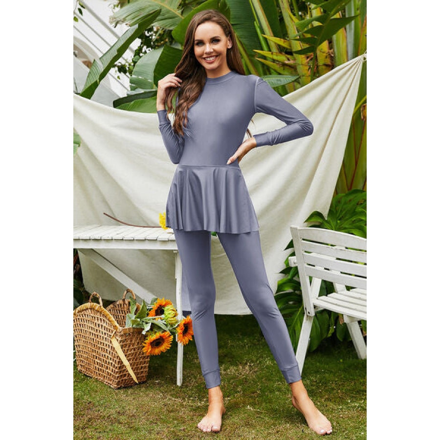 Mock Neck Long Sleeve One-Piece Swimwear Apparel and Accessories