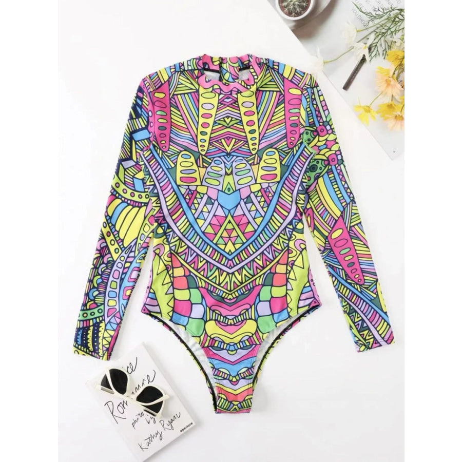 Mock Neck Long Sleeve One - Piece Swimwear Apparel and Accessories