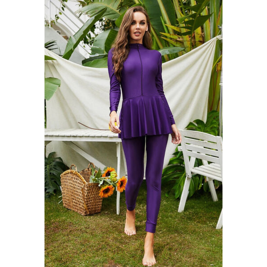 Mock Neck Long Sleeve One-Piece Swimwear Apparel and Accessories