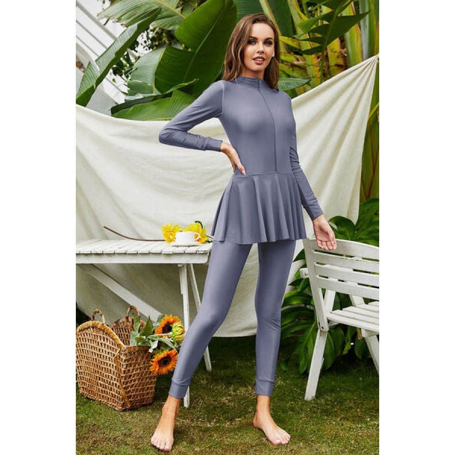 Mock Neck Long Sleeve One-Piece Swimwear Apparel and Accessories