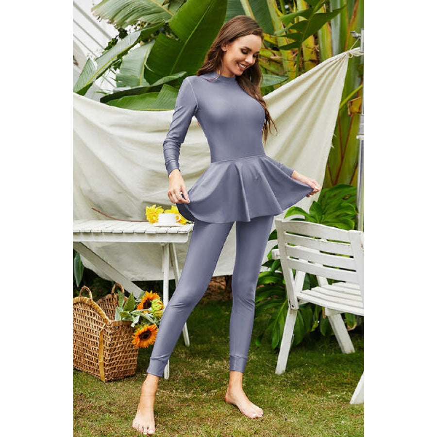 Mock Neck Long Sleeve One-Piece Swimwear Apparel and Accessories